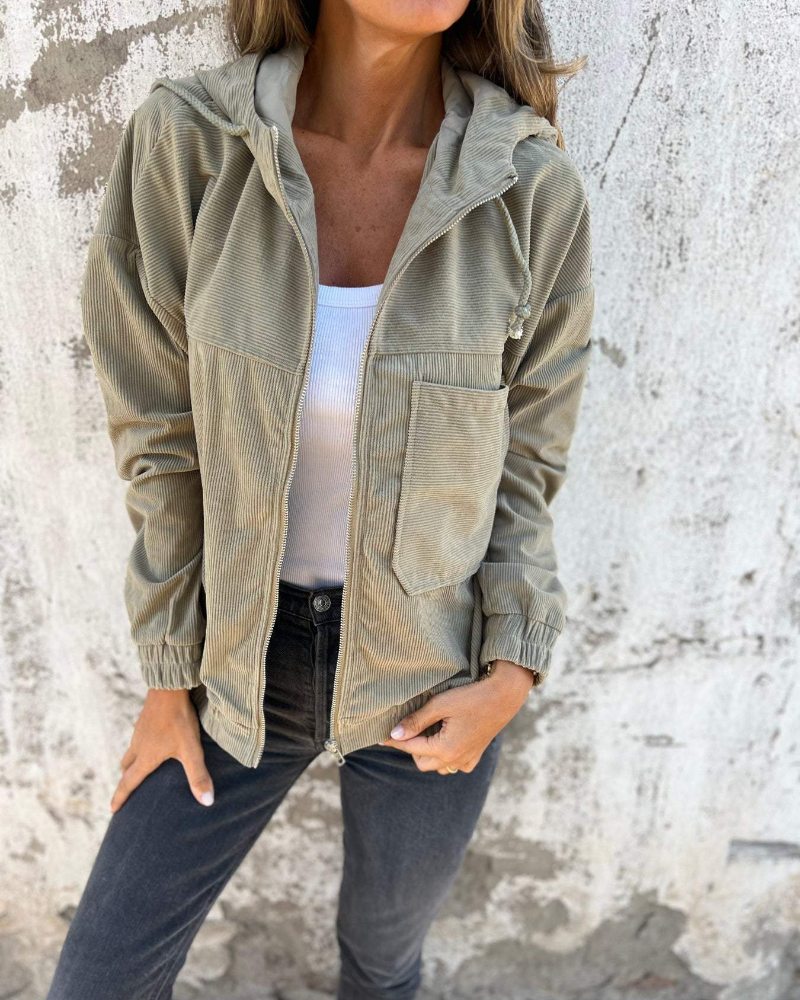 Ella | Fashionable cord jacket with hood and elegant zipper designs