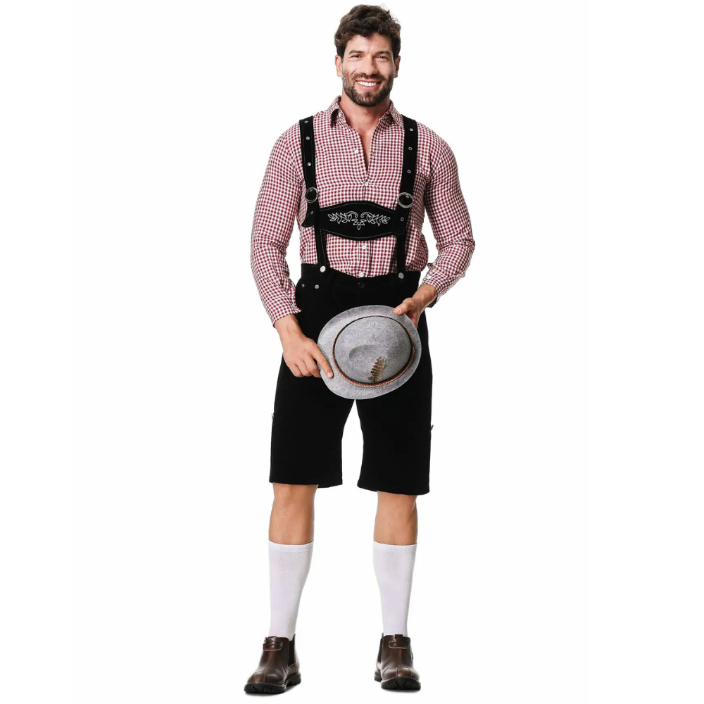 Authentic Men's Oktoberfest Lederhosen Set with Shirt and Tie for the Perfect Beer Festival Look
