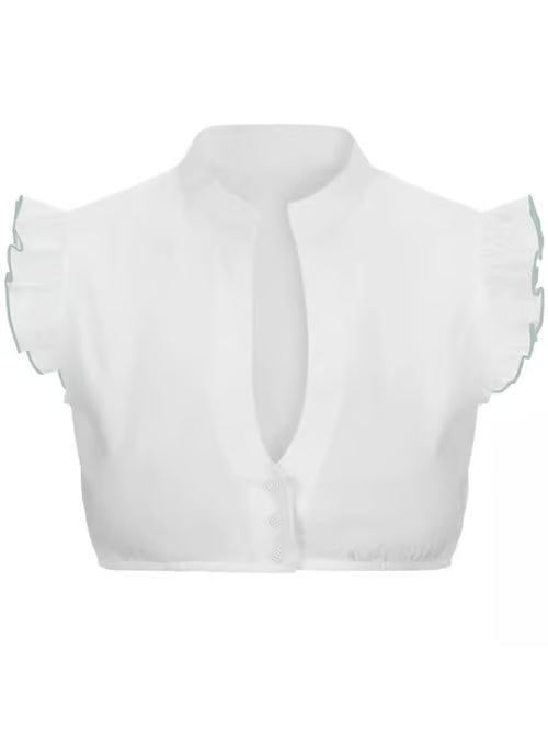 Chic Women's Oktoberfest Blouse with V-Neck, Transparent Lining, and Lace Appliqués