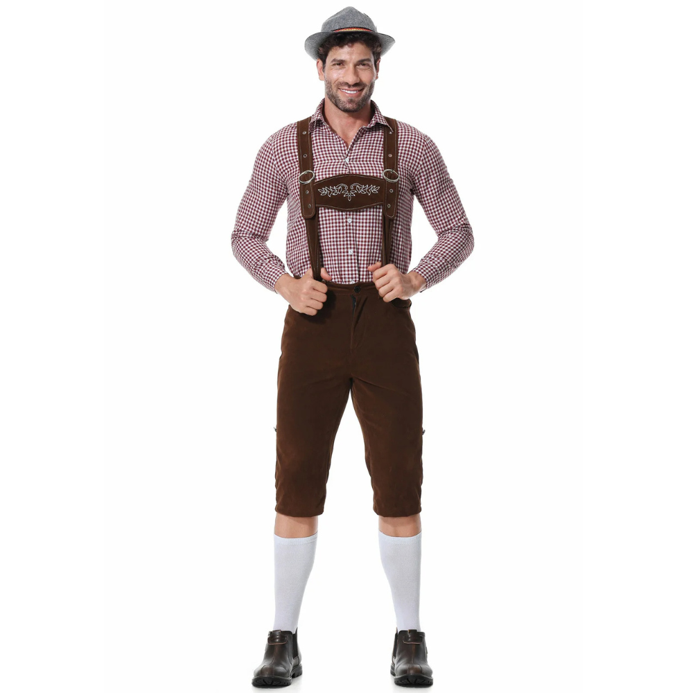 Authentic Men's Oktoberfest Lederhosen Set with Shirt and Tie for the Perfect Beer Festival Look