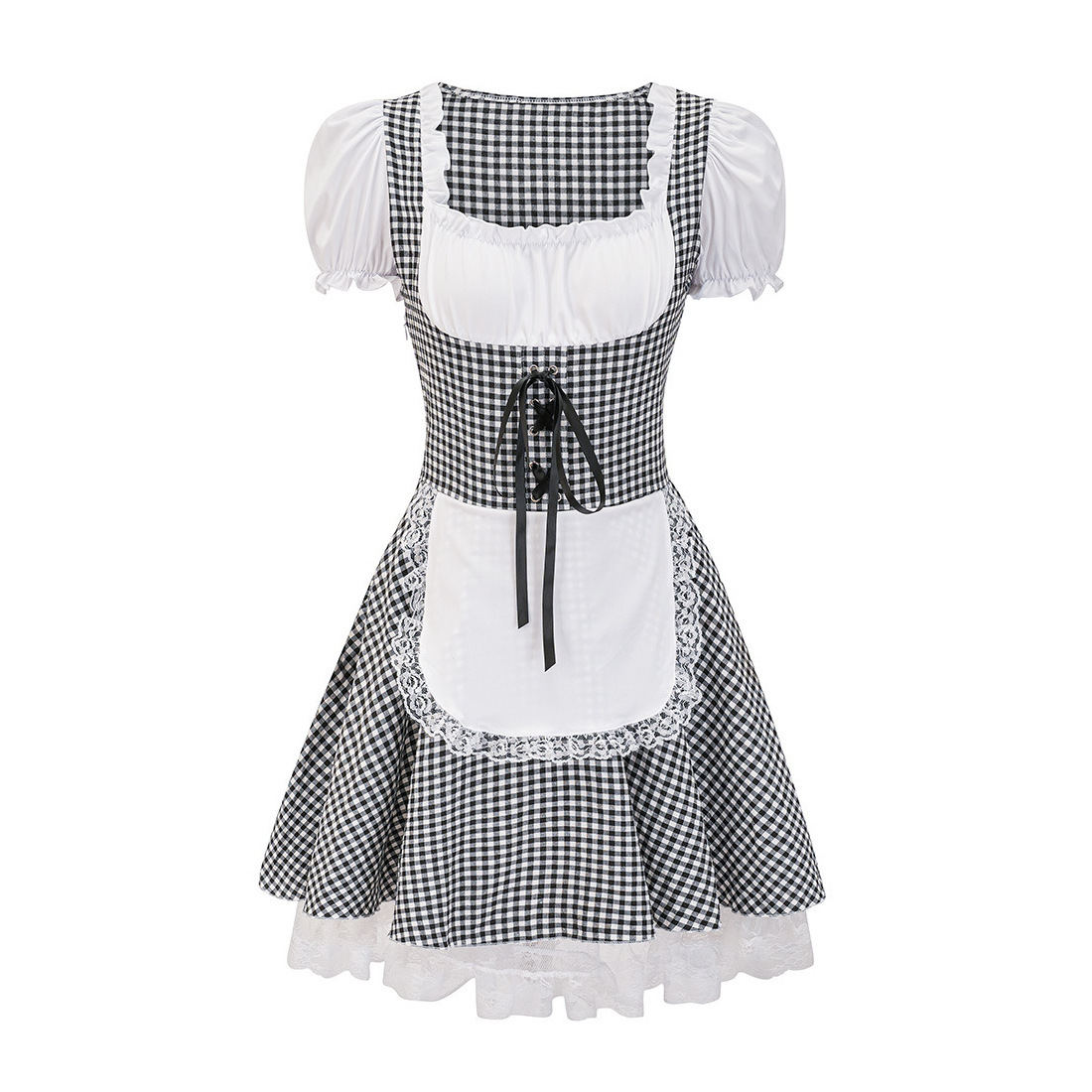 Elegant women's autumn off-shoulder dirndl with trendy checkered pattern