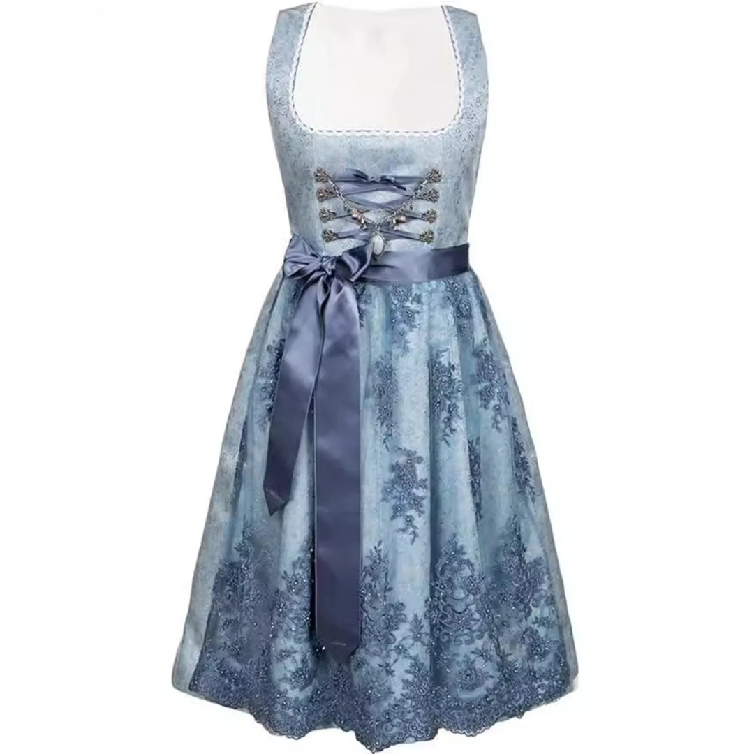 Stylish ladies' dirndl for Oktoberfest with fashionable apron and trendy lace bodice