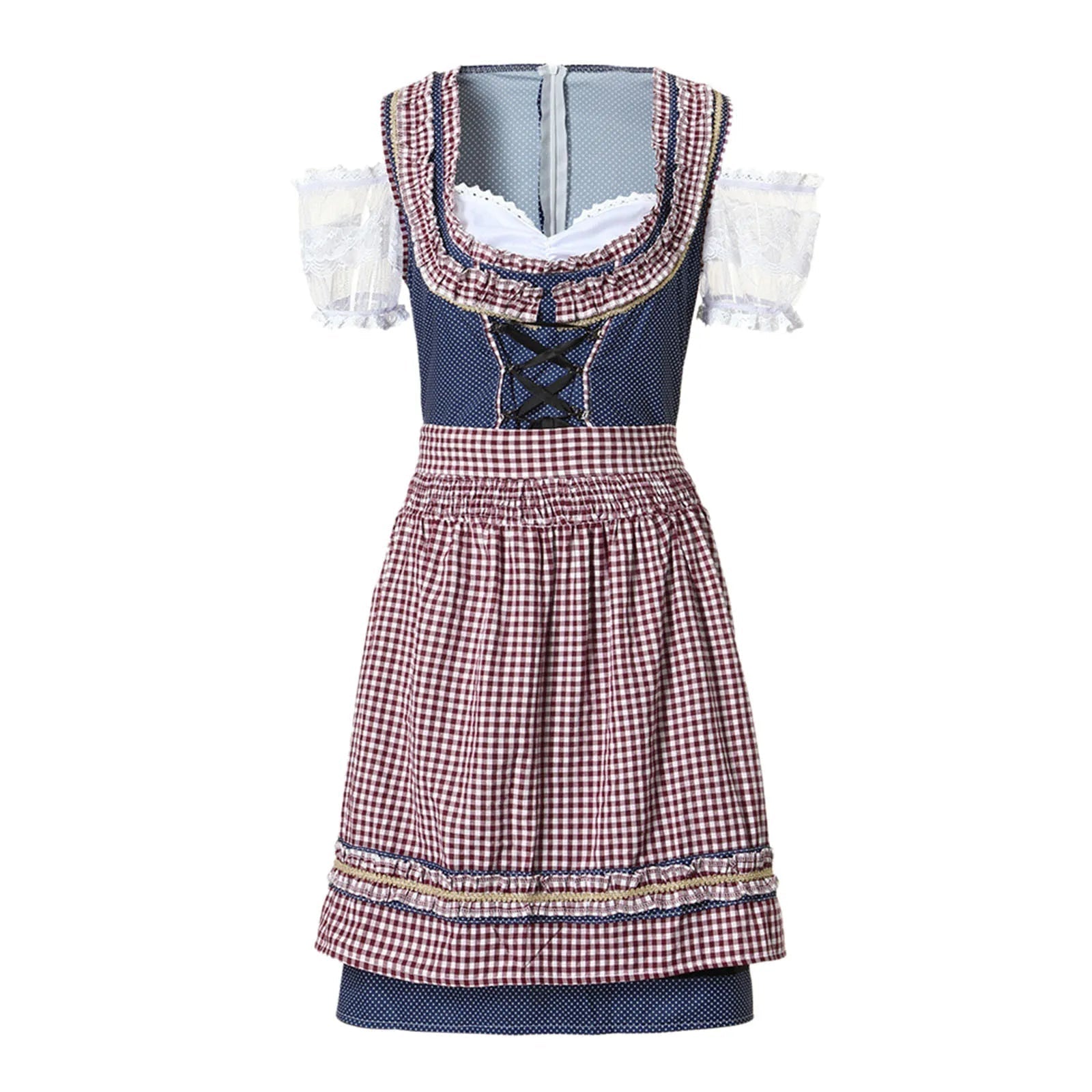 Elegant Chic Women's Dirndl with Trendy Checkered Design and Stylish Apron for the Ultimate Traditional Costume Look