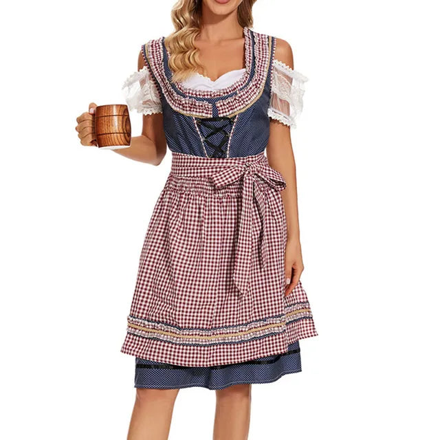 Elegant Chic Women's Dirndl with Trendy Checkered Design and Stylish Apron for the Ultimate Traditional Costume Look
