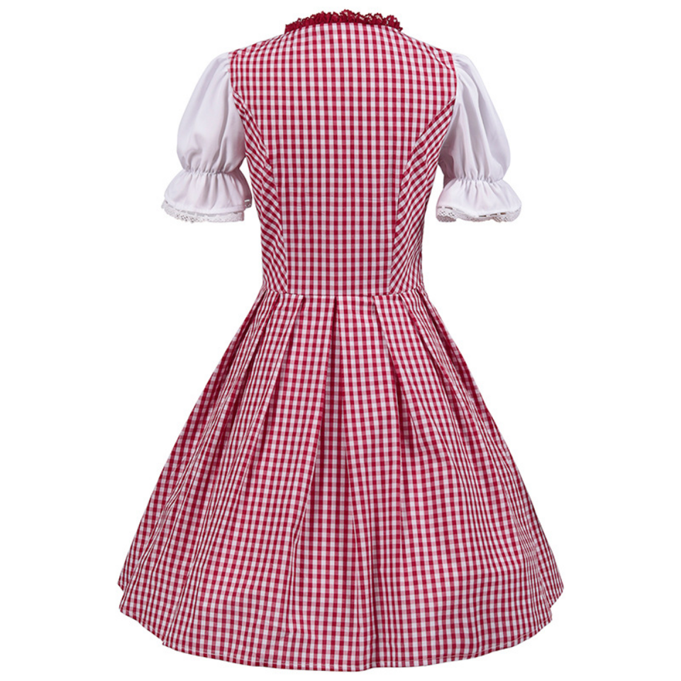 Elegant Women's Dirndl with fashionable checkered pattern and attractive ruffle bow for memorable celebration days