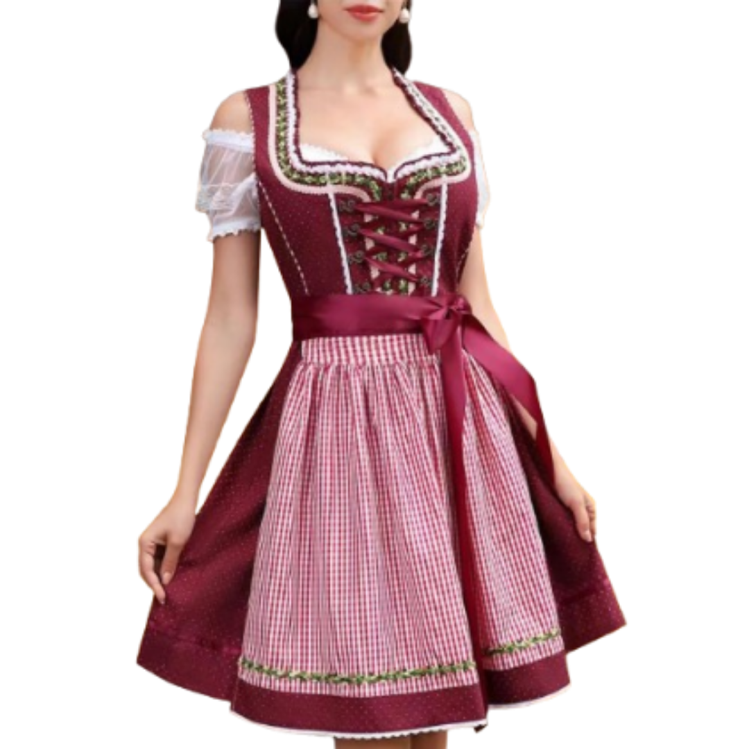 Elegant Women's Oktoberfest Dirndl with Charming Apron, Elegant Lacing on the Top, and Decorative Accents
