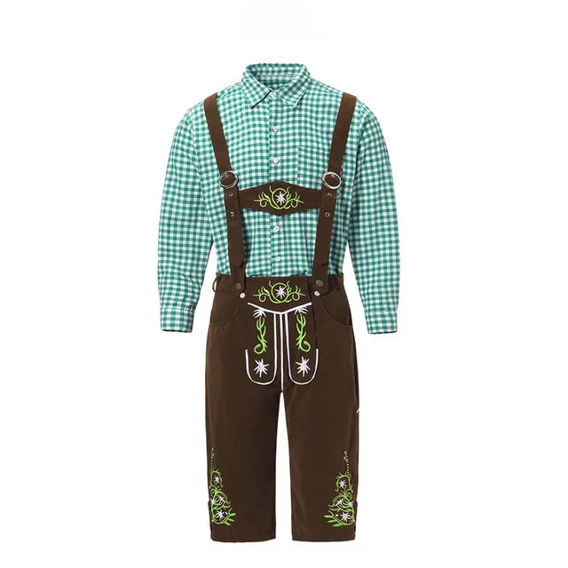 Men's stylish faux leather pants with detailed stitching and plaid shirt, suitable for special occasions