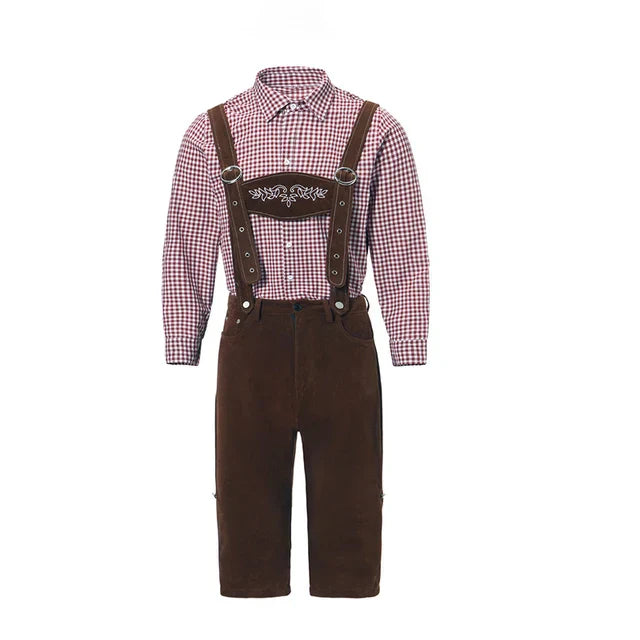 Men's stylish faux leather pants with detailed stitching and plaid shirt, suitable for special occasions