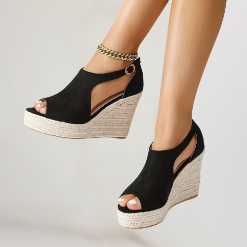 Women's Heeled Sandals with Flexible Strap and Cushioned Footbed