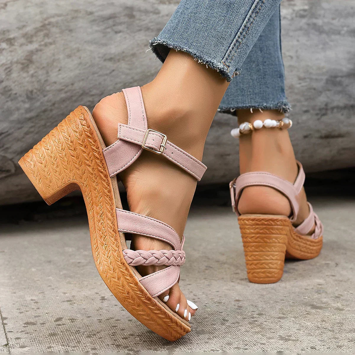 Women's Summer Woven Heel Sandals with Adjustable Straps