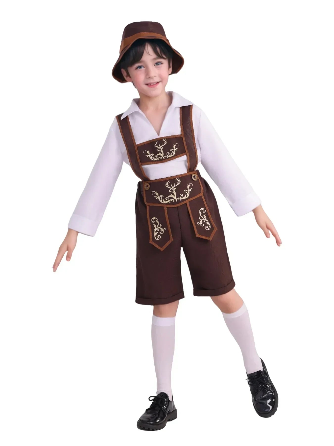 Authentic Bavarian Costume Set for Boys with Lederhosen, Hat, Shirt, and Knee Pads – Perfect for an Unforgettable Oktoberfest Experience