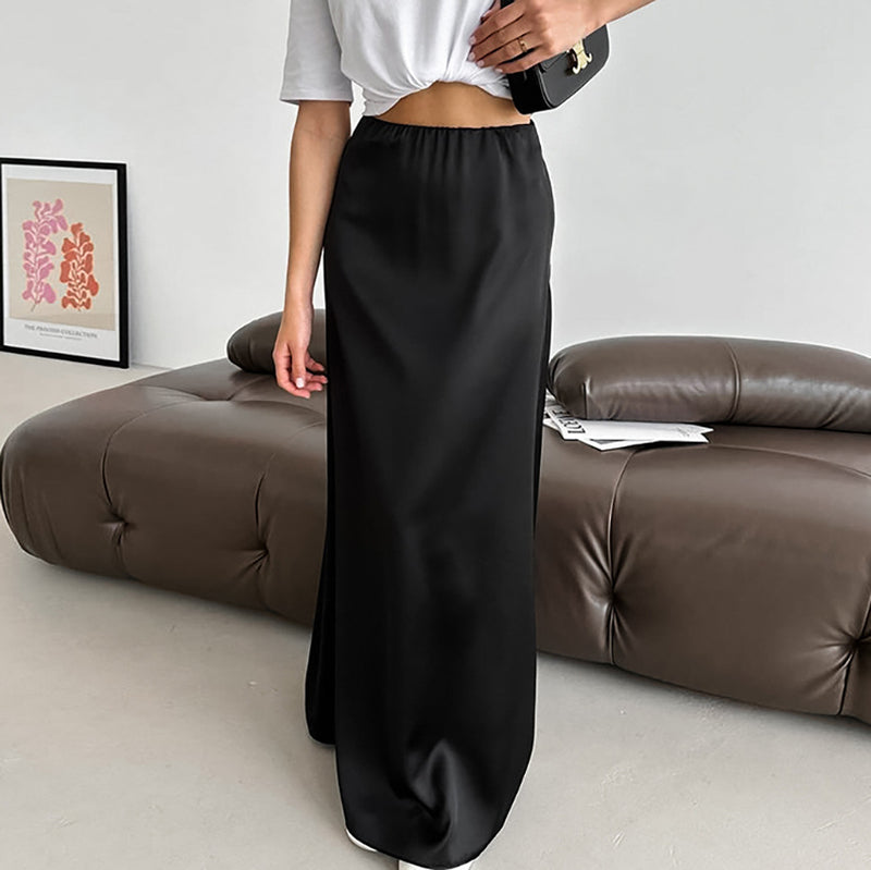 Woman Summer Skirt Long A-Line High Waist Slim Fit with Concealed Zipper