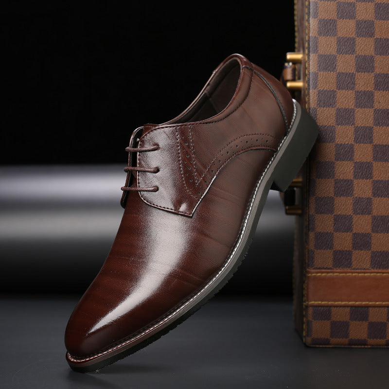 Male Dress Shoes Plus Size Low-Top with Rubber Sole and Toe Cap