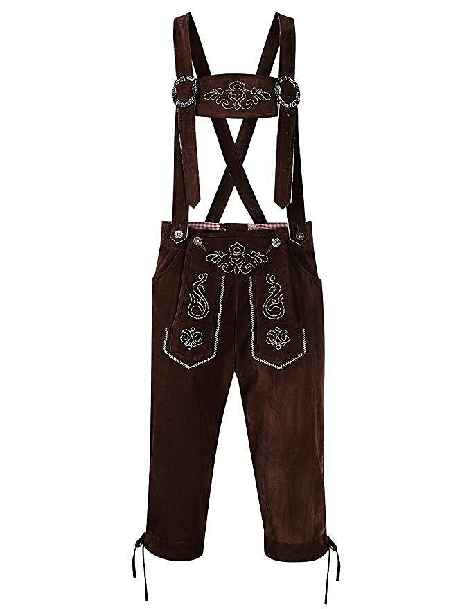 Men's Sophistication: Leather Shorts with Intricate Embroidery and Adjustable Suspenders – Your Ideal Oktoberfest Outfit