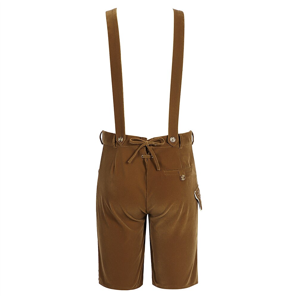 Stylish men's Oktoberfest leather trousers with intricate embroidery, comfortable suspenders, and practical side pockets – the perfect festival look