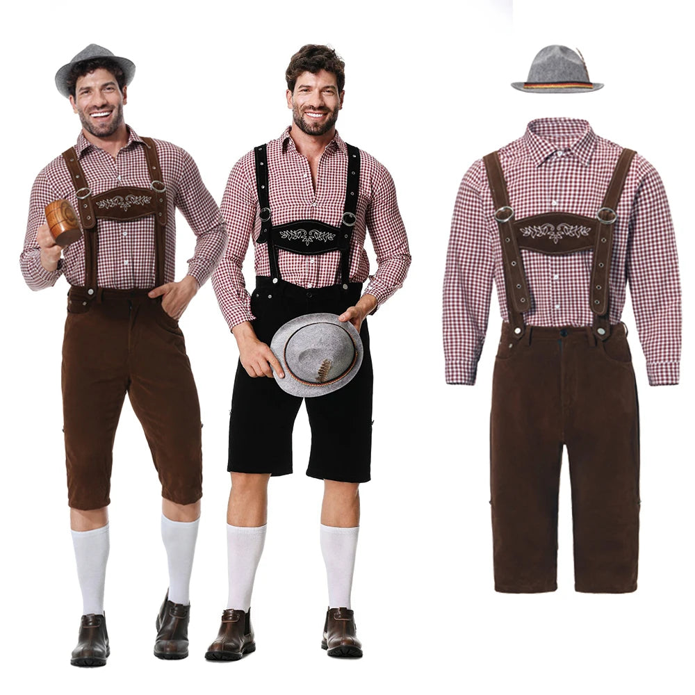 Authentic Men's Oktoberfest Lederhosen Set with Shirt and Tie for the Perfect Beer Festival Look