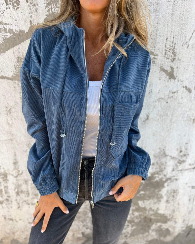 Ella | Fashionable cord jacket with hood and elegant zipper designs