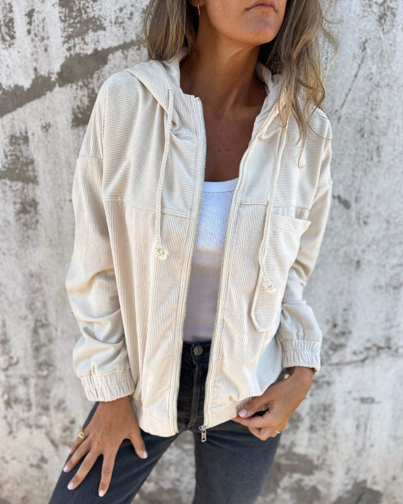 Ella | Fashionable cord jacket with hood and elegant zipper designs
