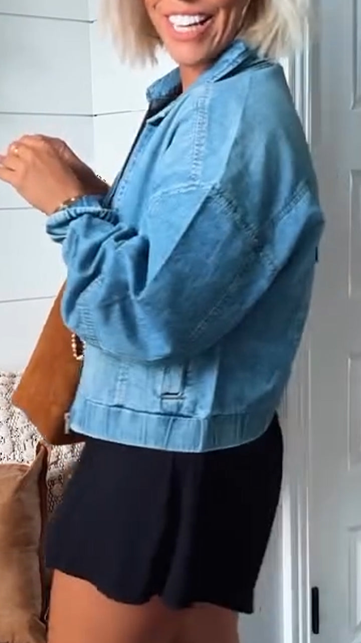 Valentina Women's Denim Jacket with Zipper – Stylish and Timeless for Any Look