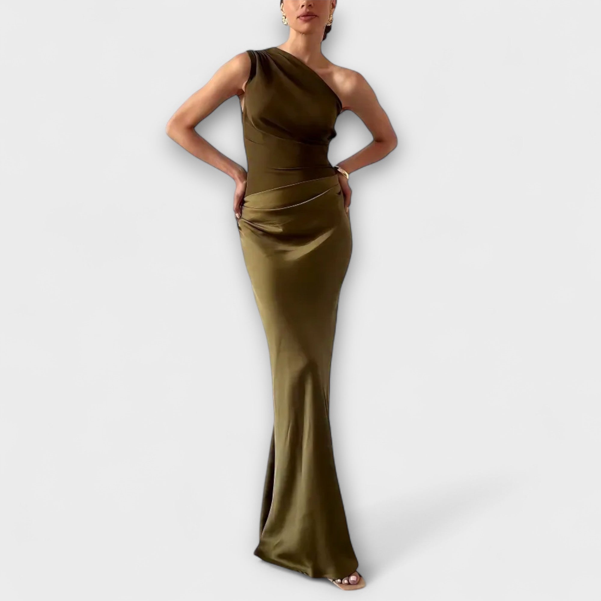 Women Formal One-Shoulder Pleated Floor-Length Dress