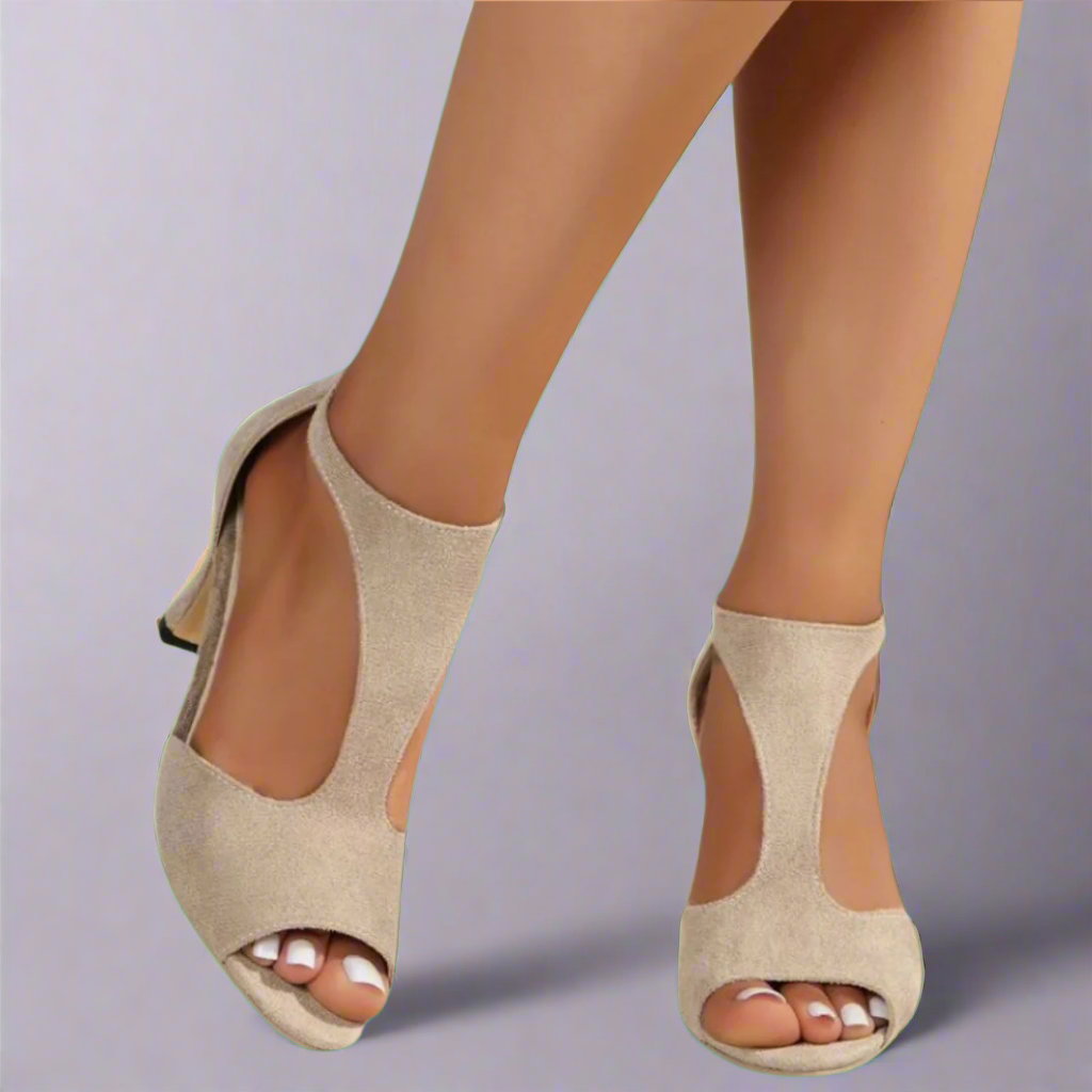 Women's Heel Sandal with Sculpted Curved Cut and Rear Zip