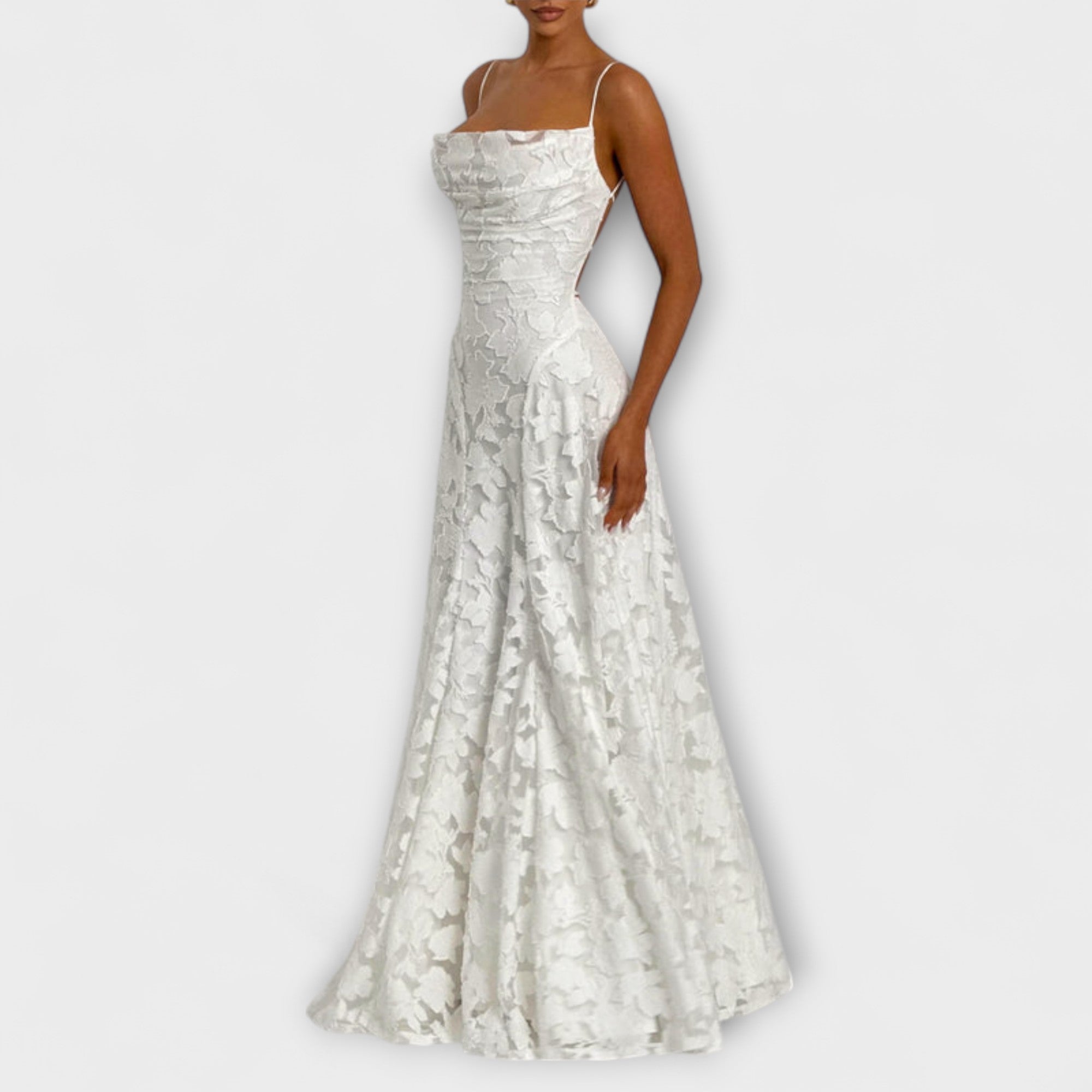 Women's Summer Jacquard Maxi Dress with Shawl Neckline and Adjustable Tie Straps