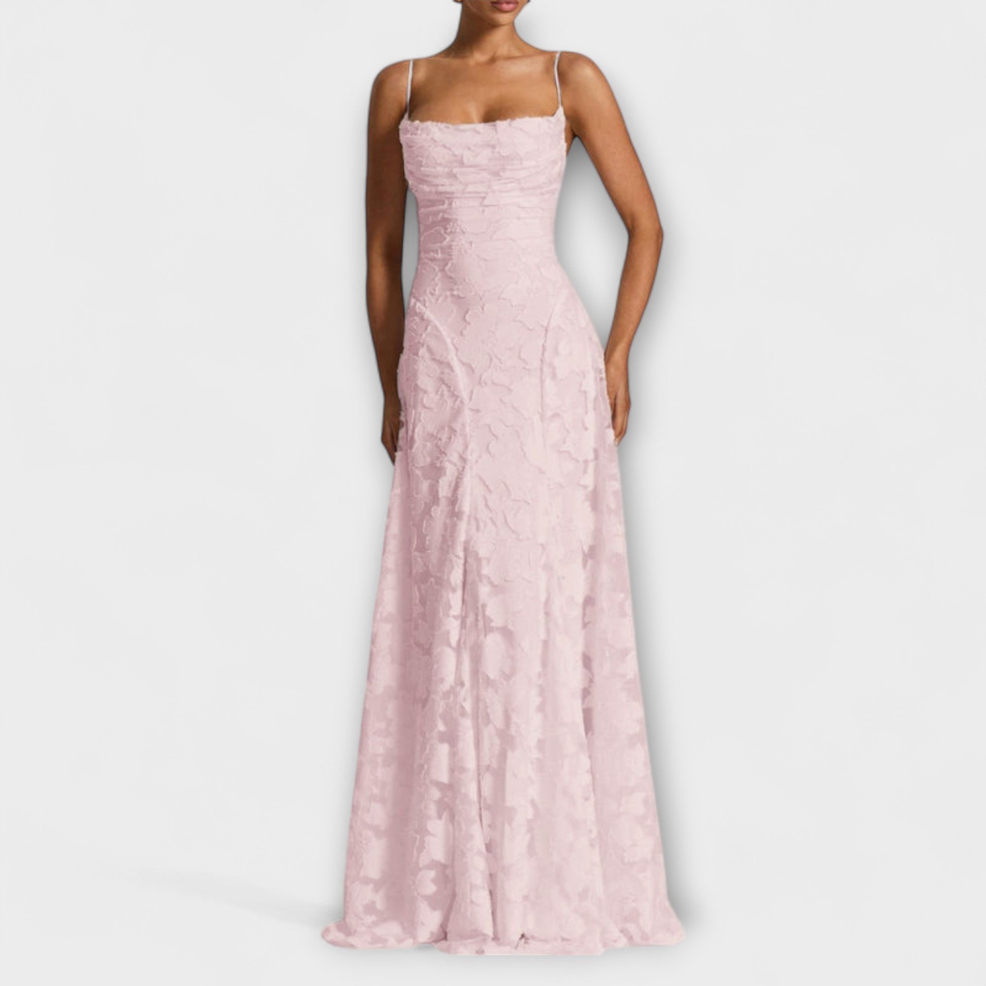 Women's Summer Jacquard Maxi Dress with Shawl Neckline and Adjustable Tie Straps