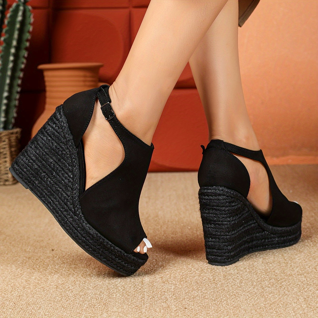 Women's Heeled Sandals with Flexible Strap and Cushioned Footbed