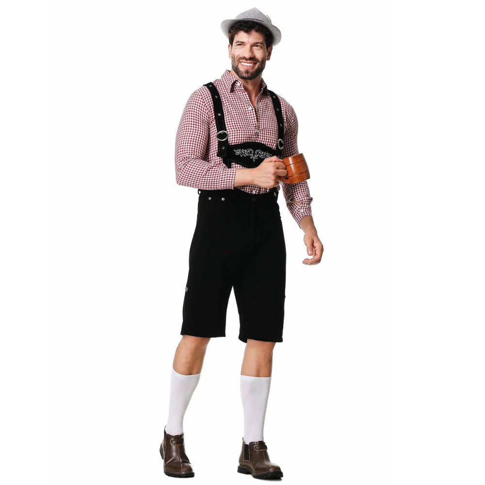 Authentic Men's Oktoberfest Lederhosen Set with Shirt and Tie for the Perfect Beer Festival Look