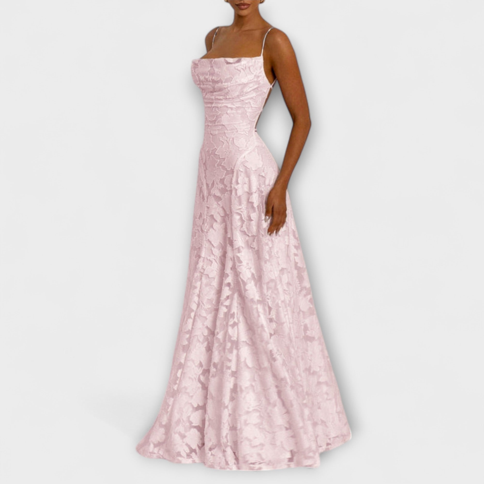 Women's Summer Jacquard Maxi Dress with Shawl Neckline and Adjustable Tie Straps