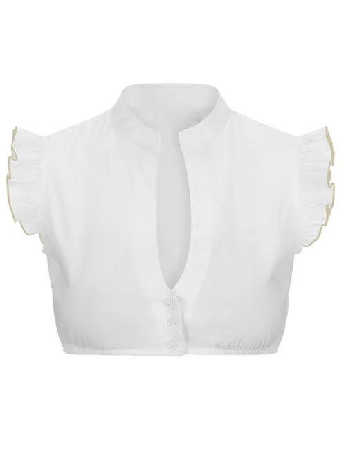 Chic Women's Oktoberfest Blouse with V-Neck, Transparent Lining, and Lace Appliqués