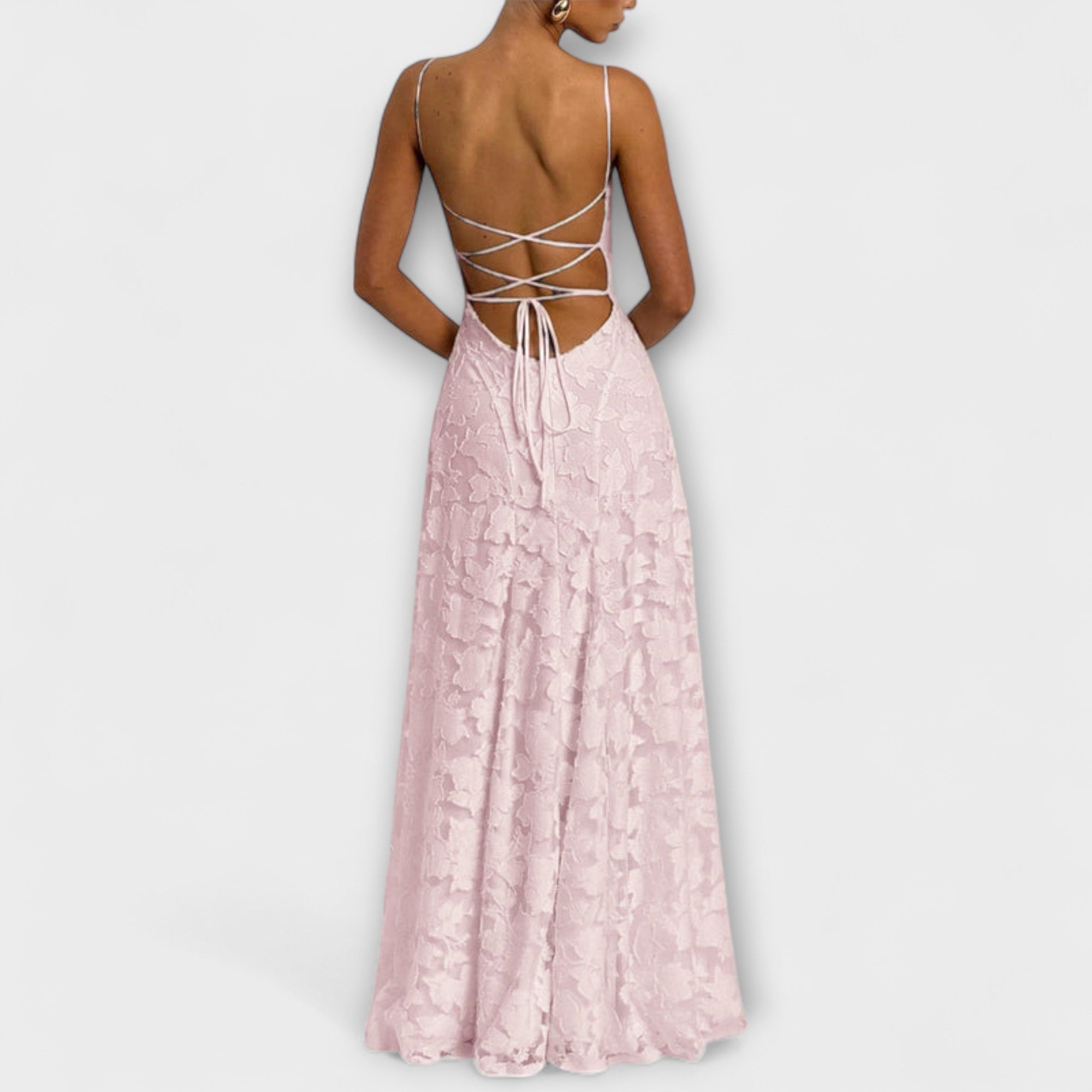 Women's Summer Jacquard Maxi Dress with Shawl Neckline and Adjustable Tie Straps