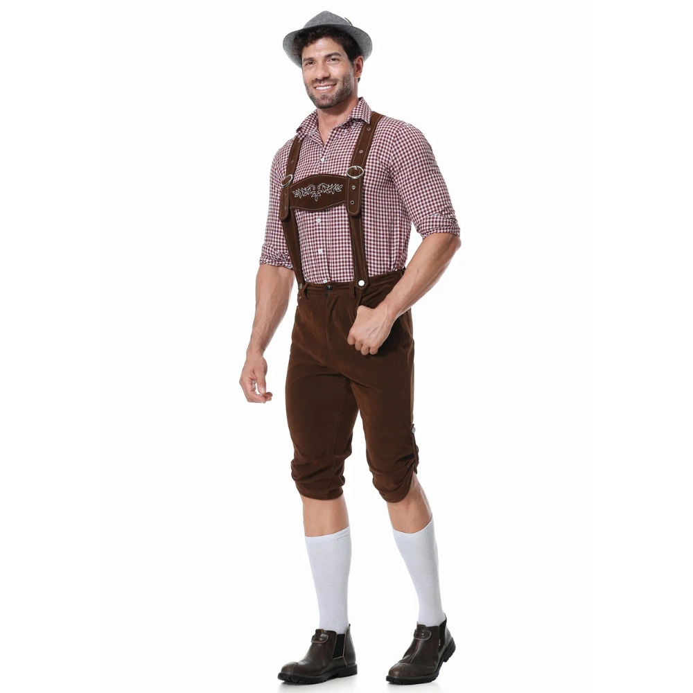 Authentic Men's Oktoberfest Lederhosen Set with Shirt and Tie for the Perfect Beer Festival Look
