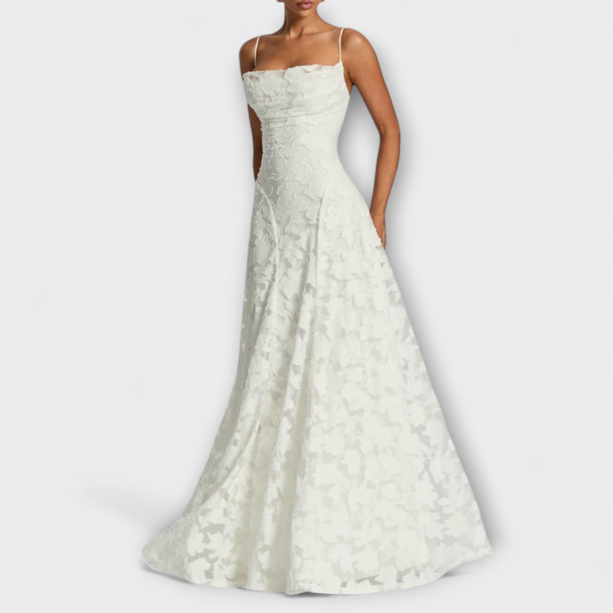 Women's Summer Jacquard Maxi Dress with Shawl Neckline and Adjustable Tie Straps