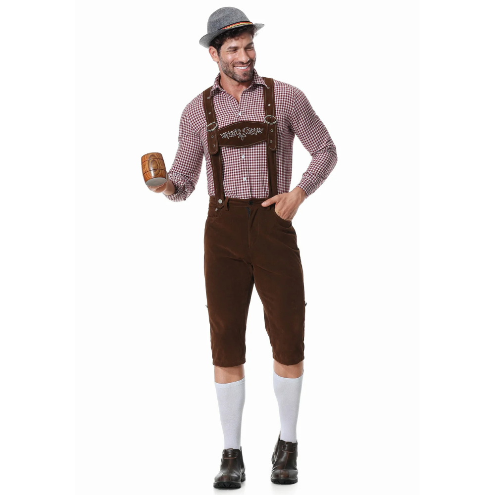 Authentic Men's Oktoberfest Lederhosen Set with Shirt and Tie for the Perfect Beer Festival Look