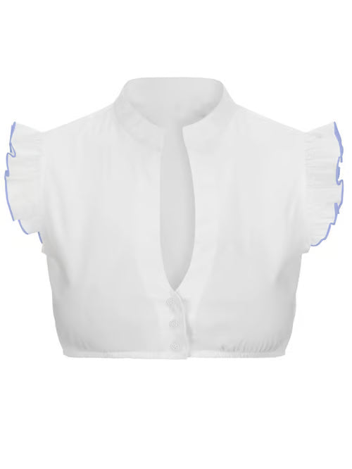 Chic Women's Oktoberfest Blouse with V-Neck, Transparent Lining, and Lace Appliqués