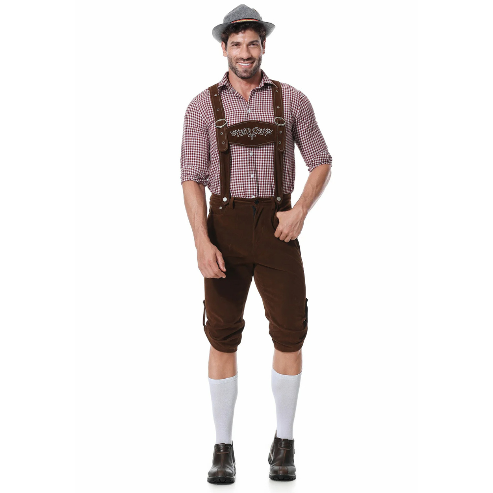 Authentic Men's Oktoberfest Lederhosen Set with Shirt and Tie for the Perfect Beer Festival Look