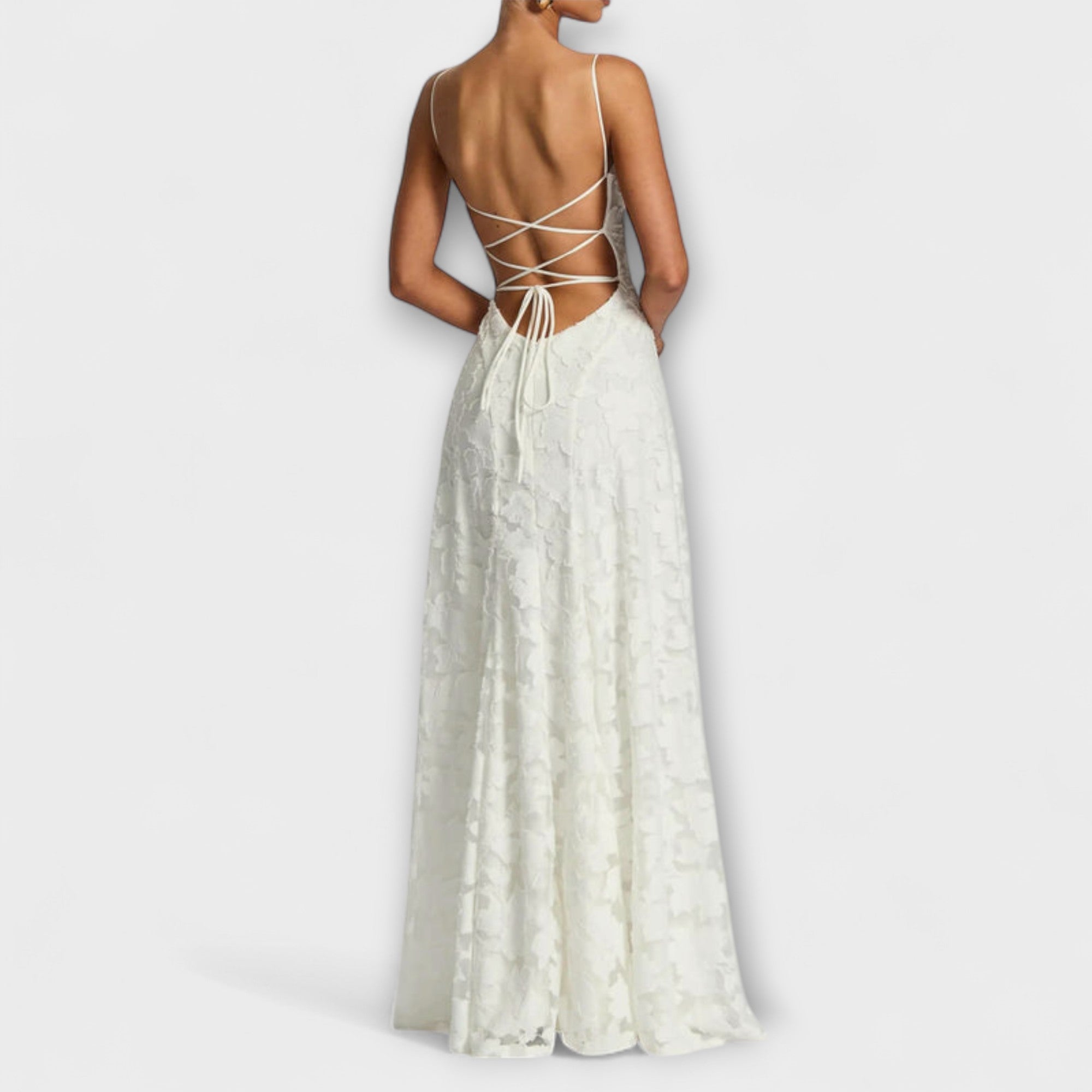Women's Summer Jacquard Maxi Dress with Shawl Neckline and Adjustable Tie Straps
