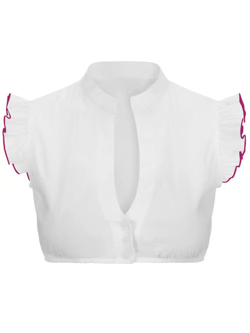 Chic Women's Oktoberfest Blouse with V-Neck, Transparent Lining, and Lace Appliqués