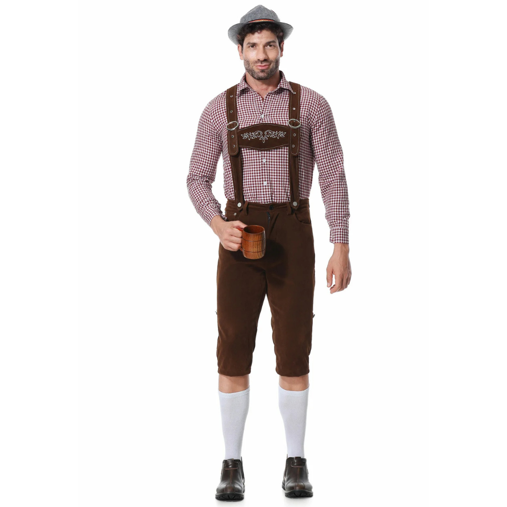 Authentic Men's Oktoberfest Lederhosen Set with Shirt and Tie for the Perfect Beer Festival Look