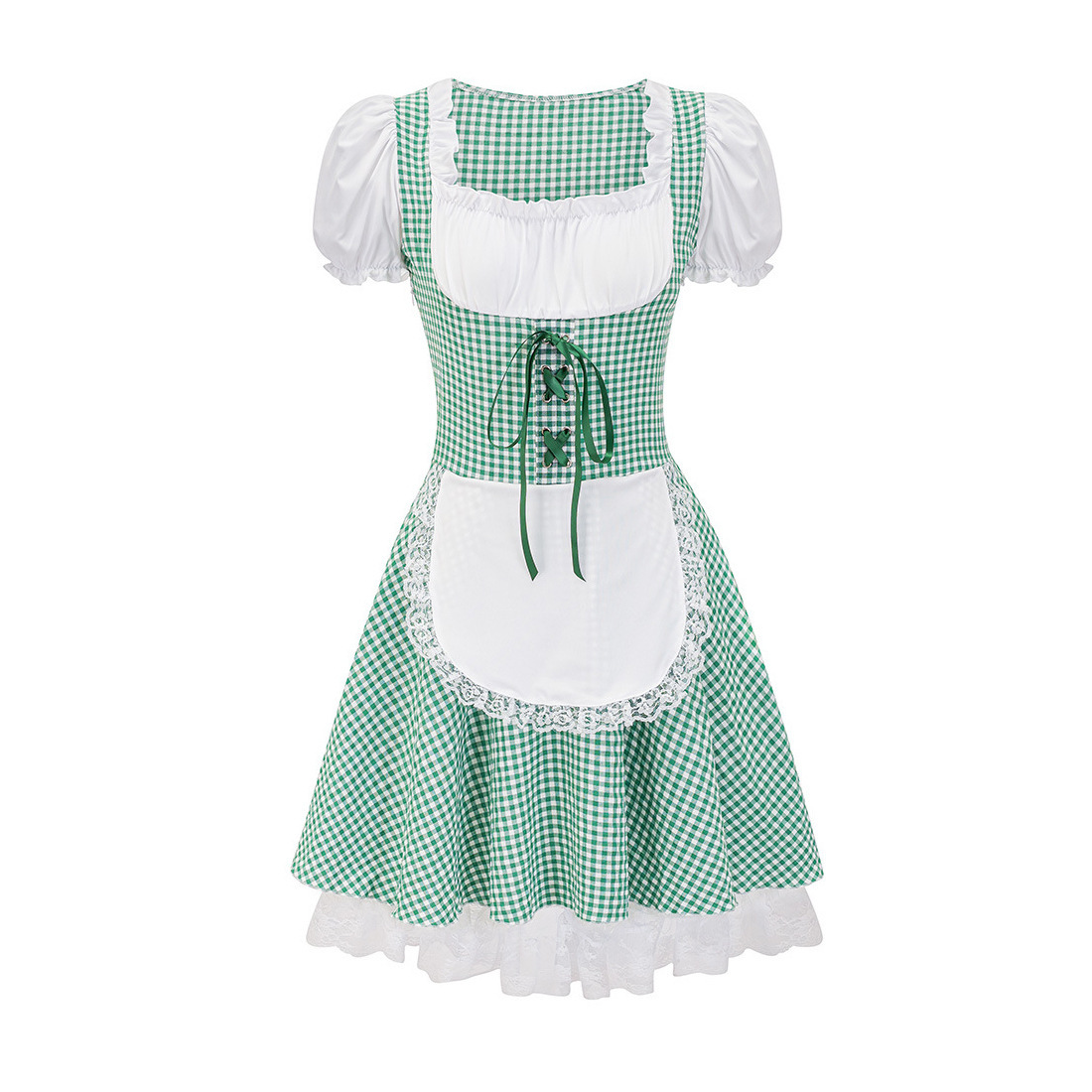 Elegant women's autumn off-shoulder dirndl with trendy checkered pattern
