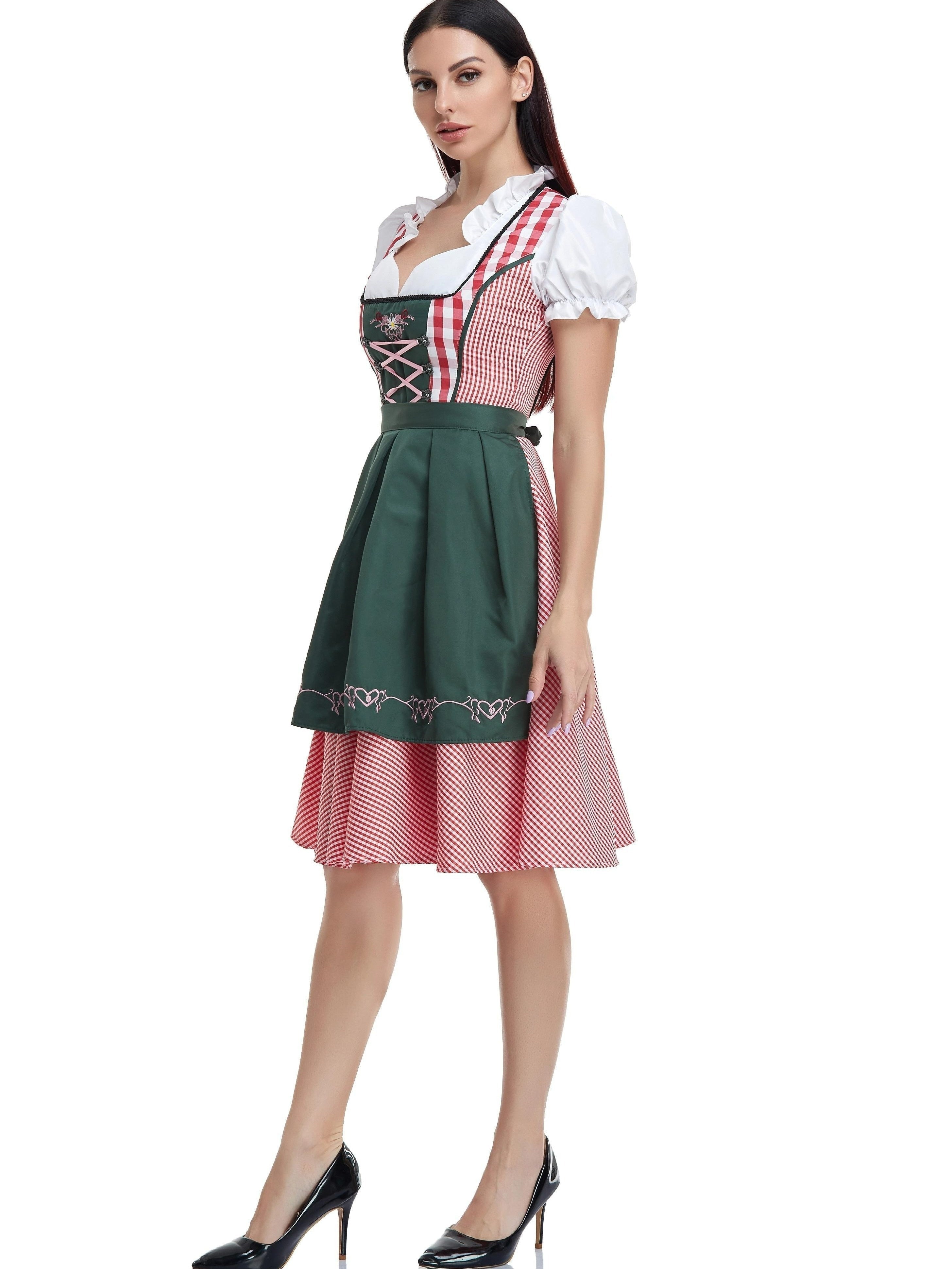 Elegant women's Dirndl dress in olive green with fashionable veil – ideal for festive occasions