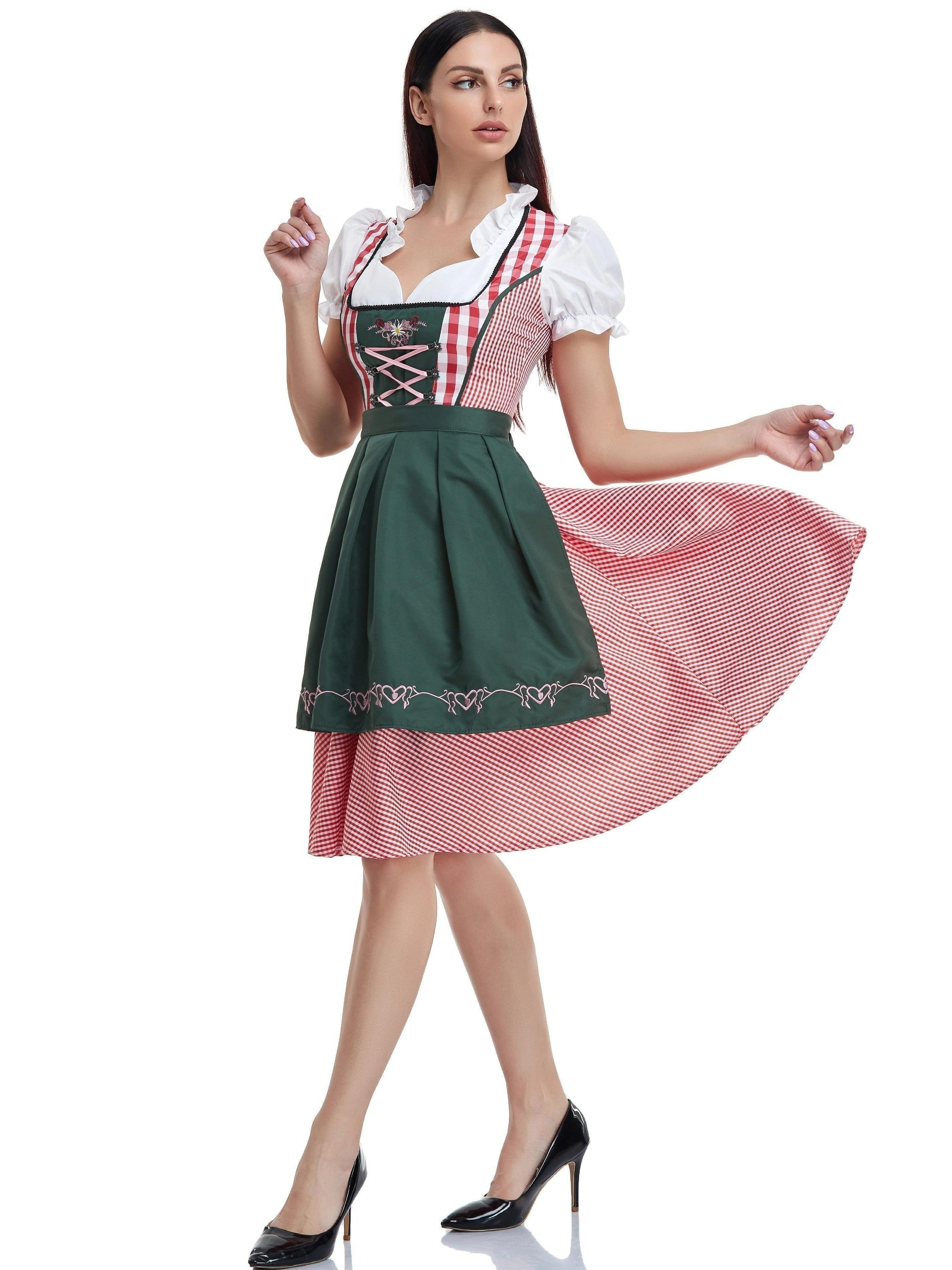 Elegant women's Dirndl dress in olive green with fashionable veil – ideal for festive occasions