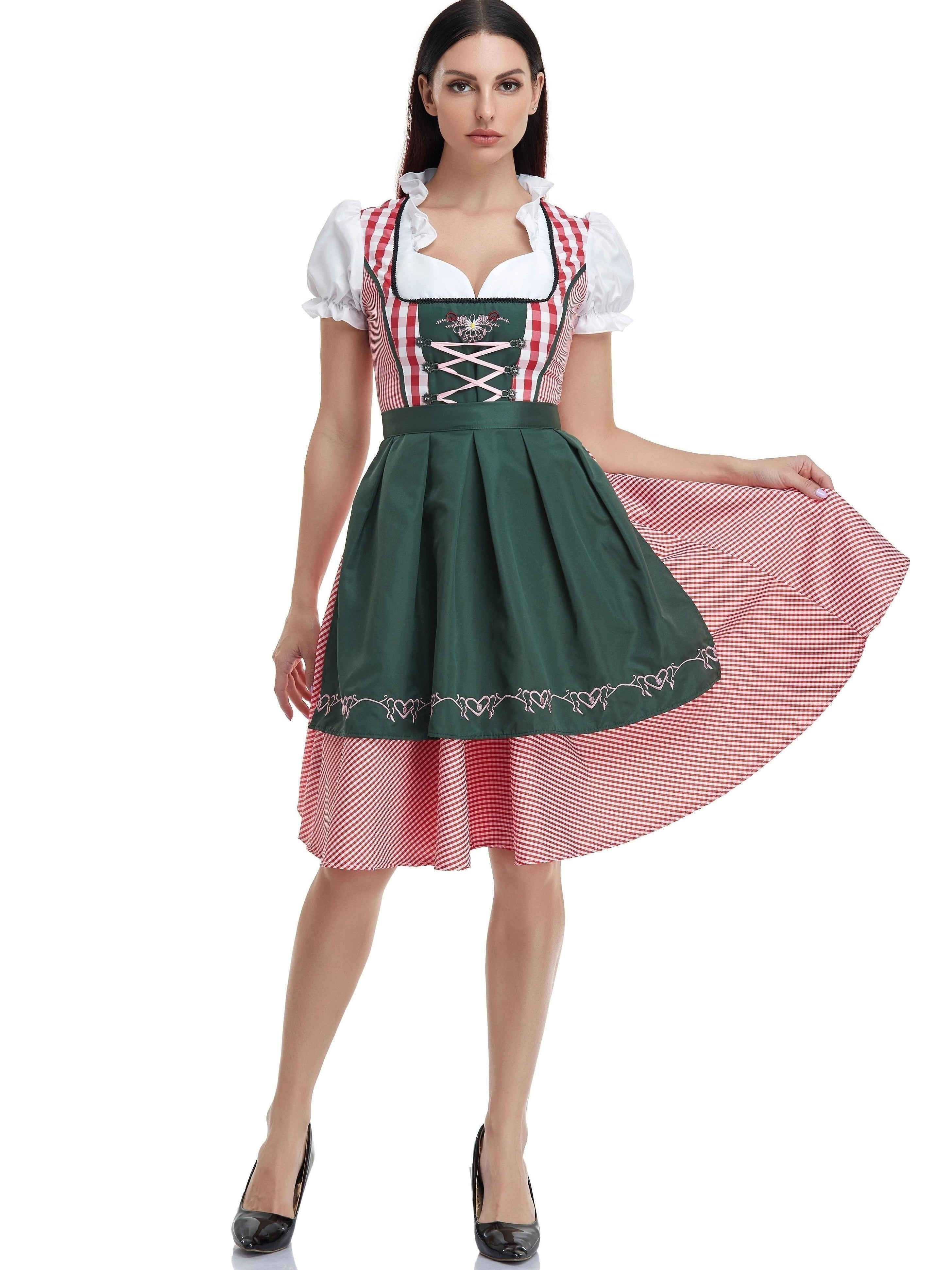 Elegant women's Dirndl dress in olive green with fashionable veil – ideal for festive occasions