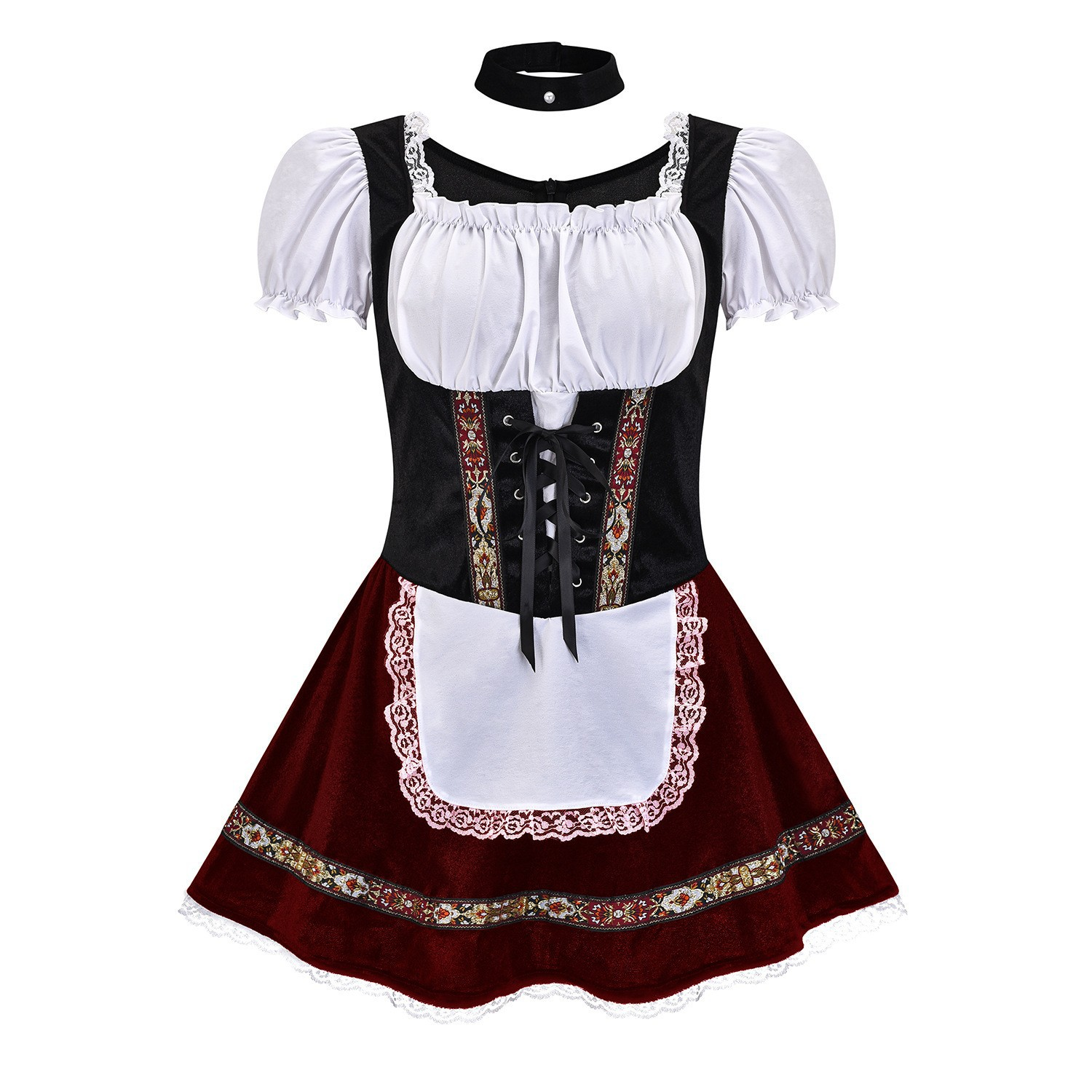 Trendy Mini Dirndl for Women with Elegant Square Neckline and Decorative Trim
