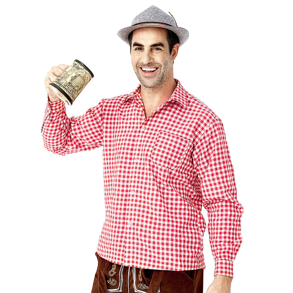 Authentic Bavarian Leather Shorts Set for Men with Elegant Embroidery, Stylish Checked Shirt, and Traditional Hat – Perfect Bavarian Look