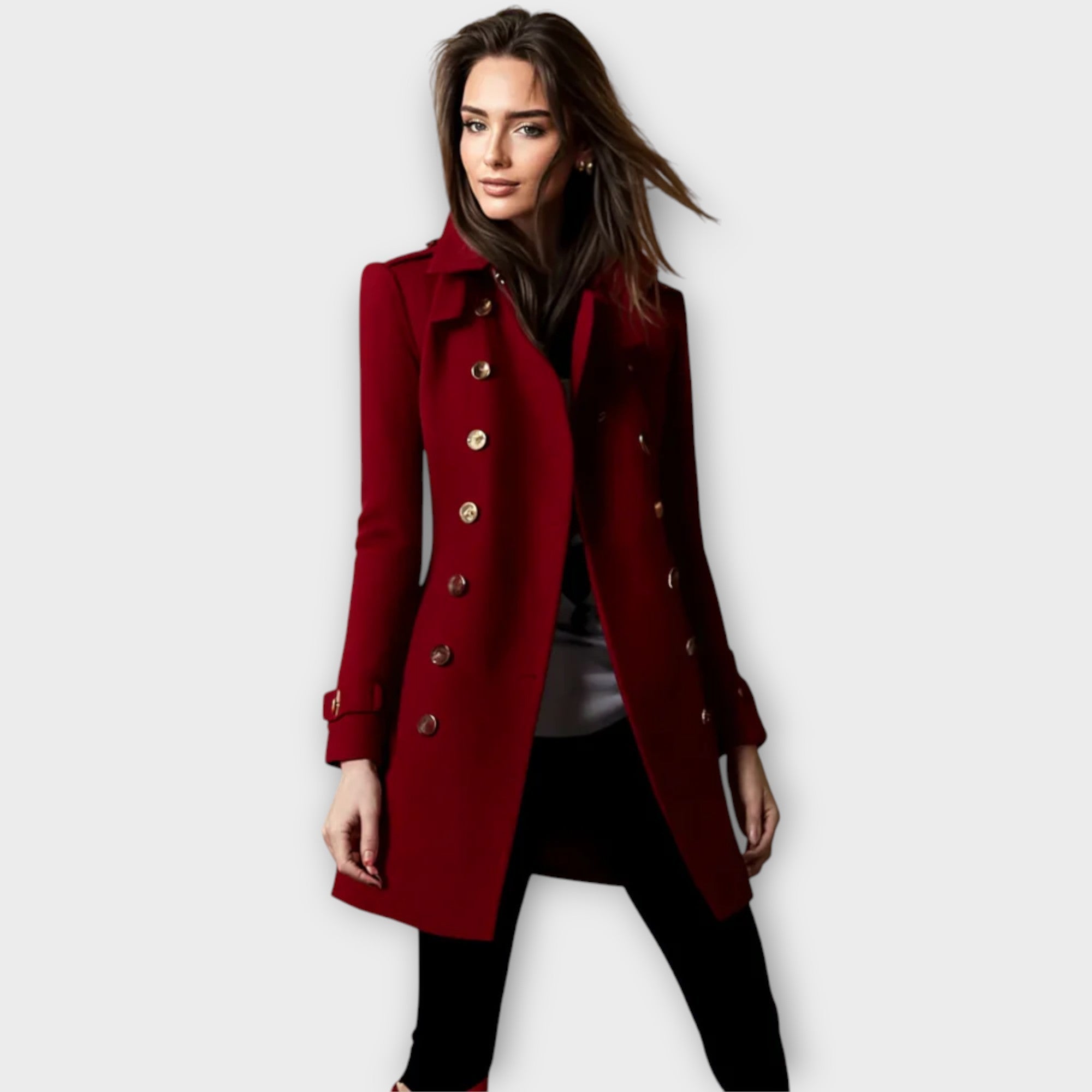 Linda™ | Stylish Elegant Travel Coat with Double Row of Buttons for a Sophisticated Look