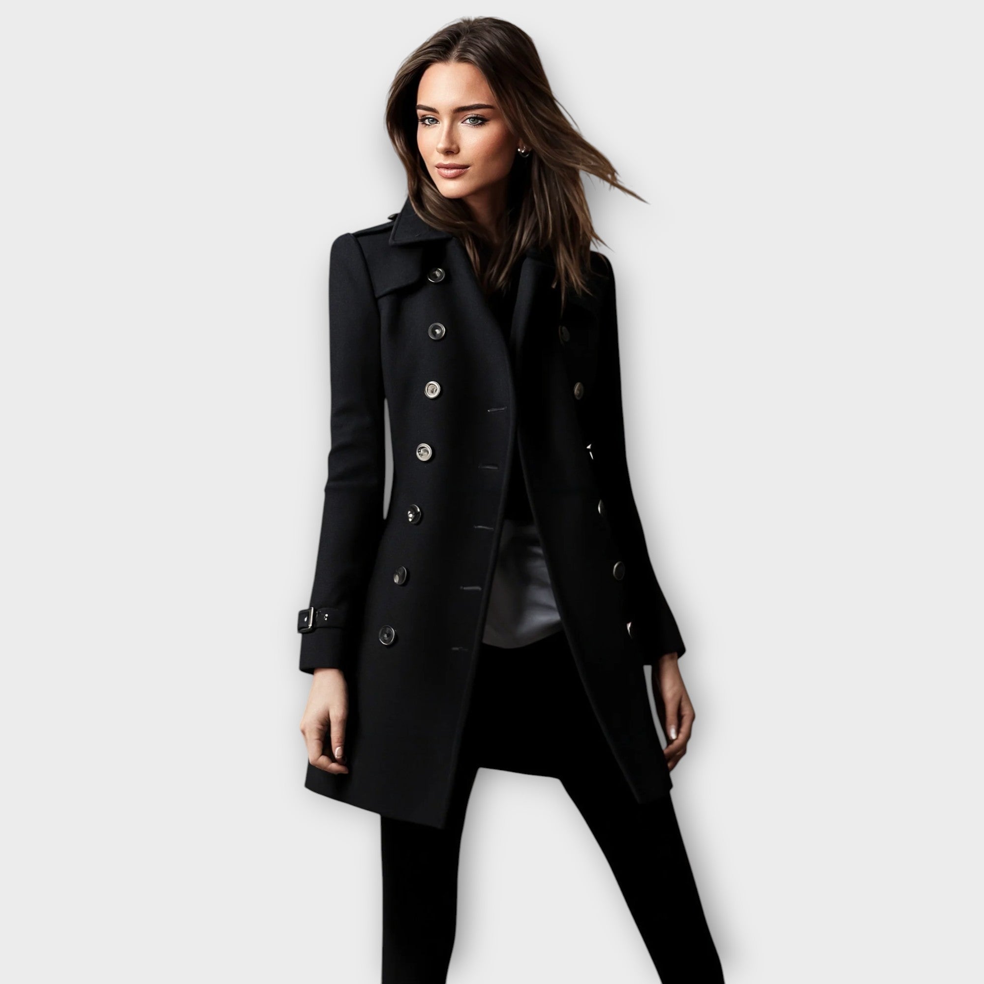Linda™ | Stylish Elegant Travel Coat with Double Row of Buttons for a Sophisticated Look