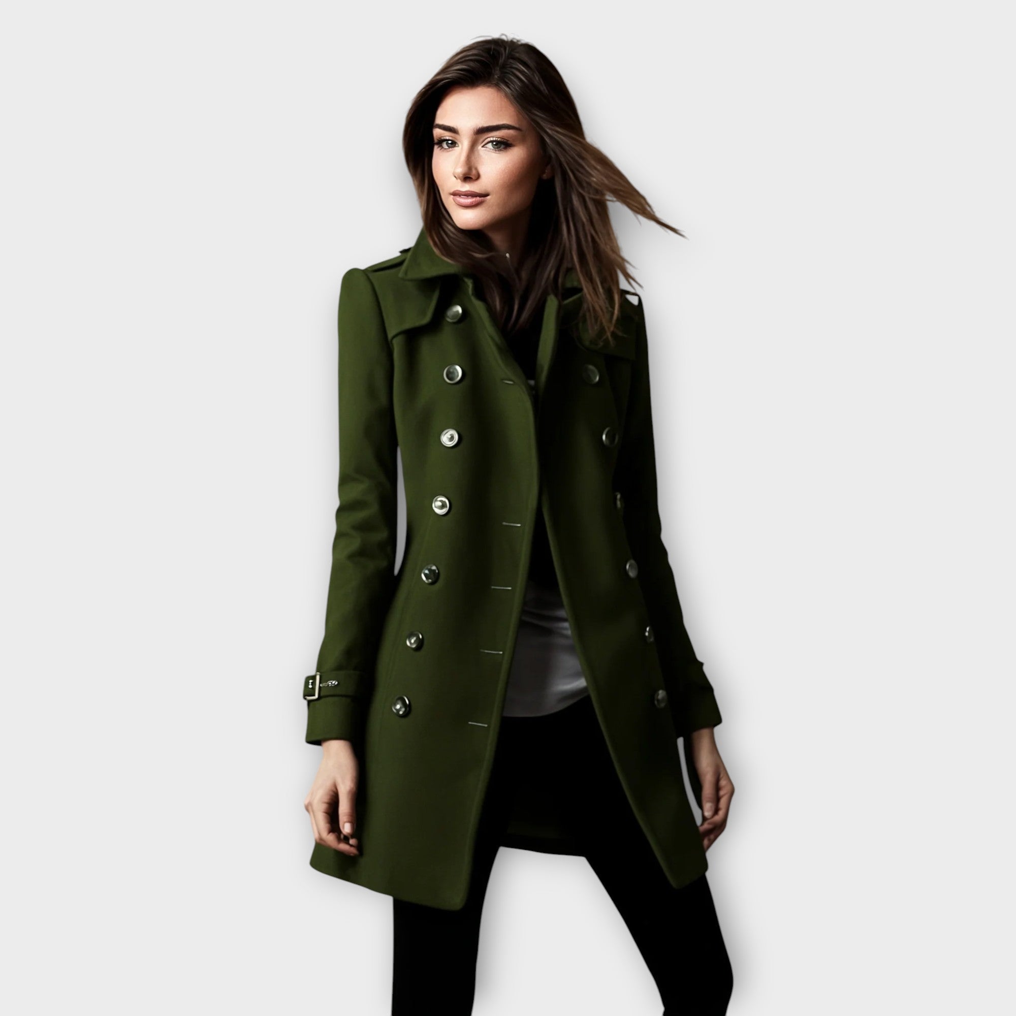 Linda™ | Stylish Elegant Travel Coat with Double Row of Buttons for a Sophisticated Look