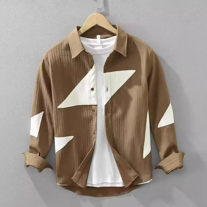 Men's Corduroy Shirt with Abstract Pattern and Relaxed Fit
